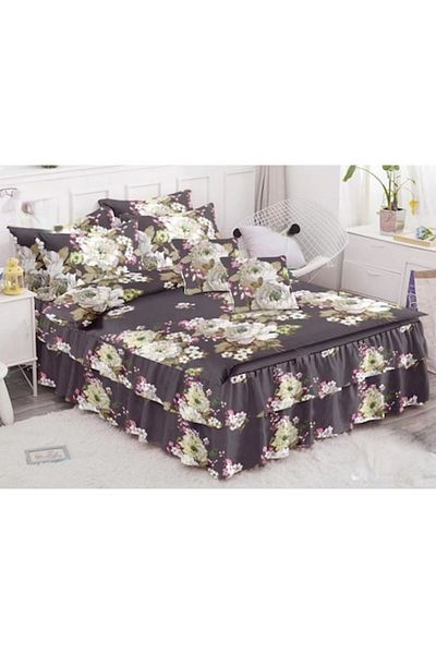 OEM Double Bed Linen with Ruffles, Spring, Peony Print, 6 Pieces, for 2 Persons, Finet, 200x230cm