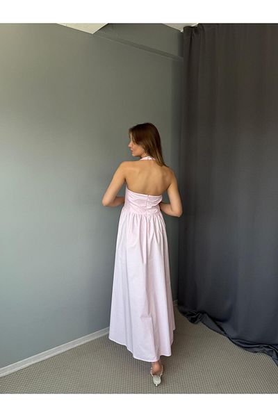 AlisaSu Women's Pink Linen Halter Neckline Slip Dress