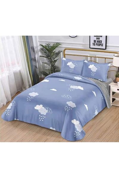 OEM Lenjerie pat dublu 2 fete, 4 piese, 2 persoane, 180x200 cm, Imprimeu Norisori, Bumbac Satinat, Albas