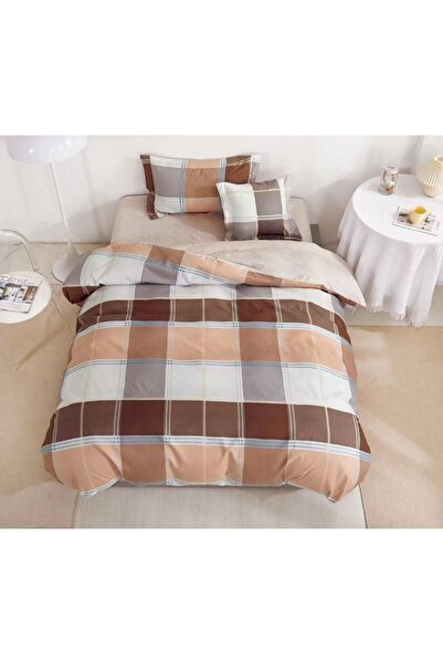 OEM Lenjerie de Pat, Reversibil, Cearsaf cu Elastic, Finet, 1 Persoana, 4 Piese, 140x200cm, Carouri, Mul