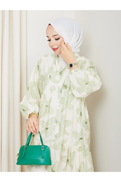 Moda Echer Large Flower Pattern Viscose Dress