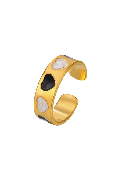 Eva Grace Ofelia ring, gold, stainless steel, heart pattern, adjustable