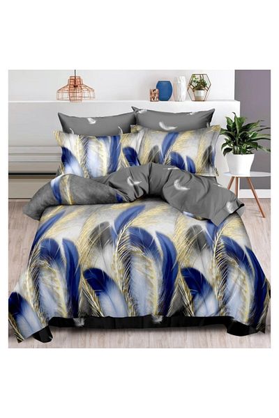 OEM Bed Linen with Elastic, Finet, 6 Pieces, Feather Print, 180x200cm, Multicolor