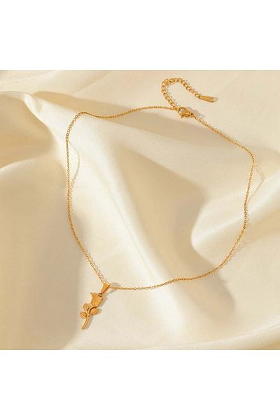 Eva Grace Myrtle necklace, gold, stainless steel, with rose pendant
