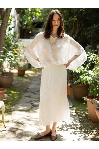 Fast Perry 51134 Wrinkled Blouse Skirt Suit White