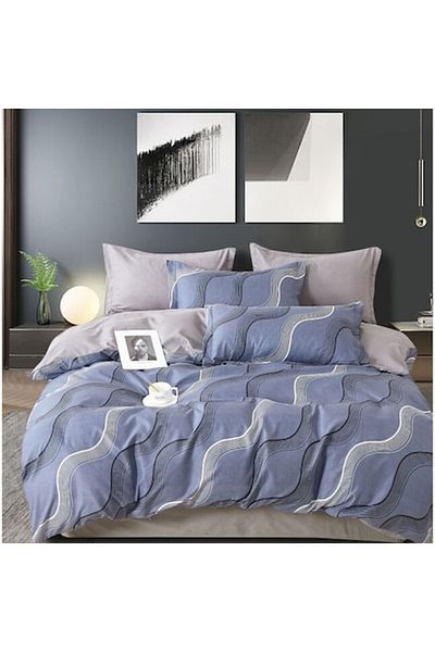 OEM Double Bed Linen, 6 pieces, 2 Persons, 180x200cm, Wave Print, Satin Finish, Multicolor