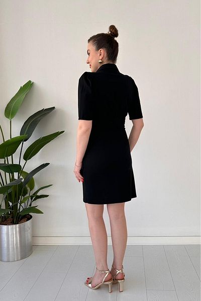 MaziButik Short Sleeve Collar Dress Black