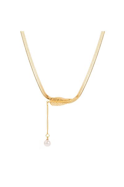 Eva Grace Lisa necklace, gold, made of 18K gold-plated stainless steel, with long pearl pendant