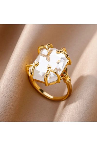 Eva Grace Ethel ring, gold, with rectangular stone, baroque style, made of stainless steel