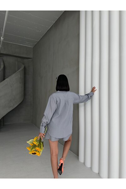 OUZ Fashion Women's Linen Shirt and Shorts Two-Piece Set