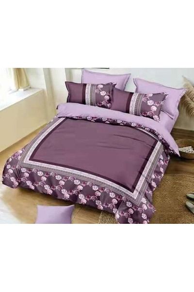 OEM Double Bed Linen, Velvet, 6 Pieces, Rose Print, Purple, 230x250cm