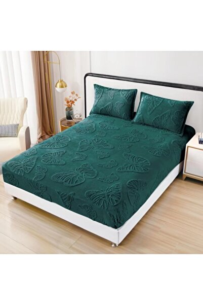 OEM Husa de pat cocolino 180x200 cm, 2 fete de perna, 2 persoane imprimeu fluturi verde-inchis