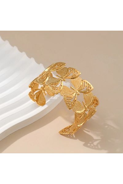 Eva Grace Elyse gold-tone adjustable stainless steel bracelet with butterfly pattern