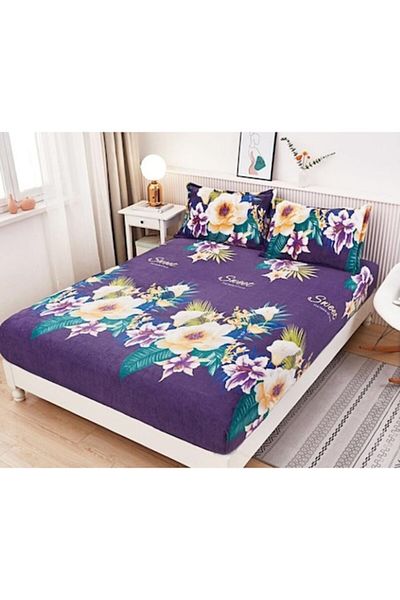 OEM Husa de pat dublu si fete de perne, Cocolino, Imprimeu Floral M1, 3 piese, 2 persoane, 180x200cm