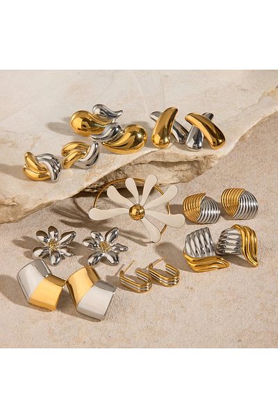 Eva Grace Marion earrings, gold and silver mix, vintage style, made of 18K gold-plated stainless steel