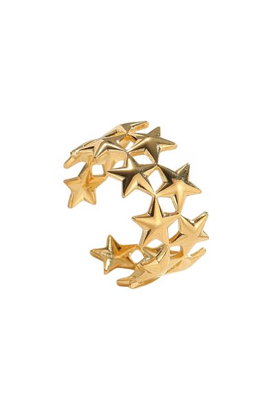 Eva Grace Carlene ring, gold, 18K gold-plated stainless steel, star pattern, adjustable