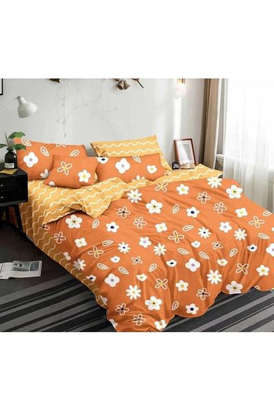 Pucioasa Double Bed Linen, Pucioasa, Finet, 6 Pieces, 2 Persons, White-Orange Print, 245x250cm