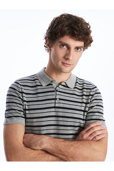 LC Waikiki LCWAIKIKI Classic Polo Collar Short Sleeve Striped Men's Knitwear Sweater