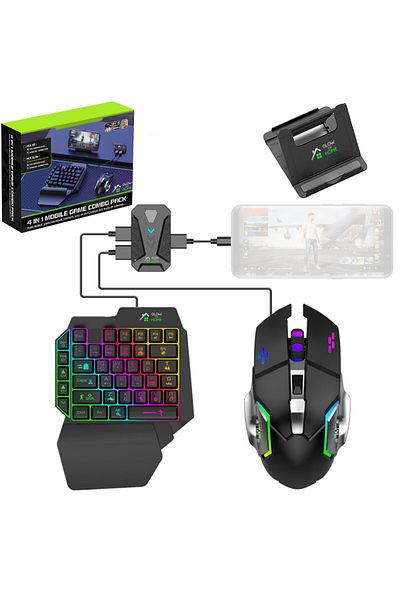 GlowforHome Kit gaming cu tastatura 39 taste si mouse RGB, suport telefon, Bluetooth, Android/PC
