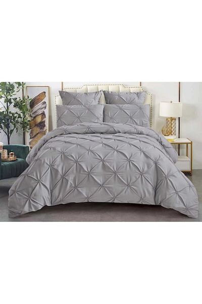 OEM Double Bedding Set, Sonia-Home, Uni, Pleated Embroidery Model, 6 Pieces, Fine Cotton, 220x240cm, Lig