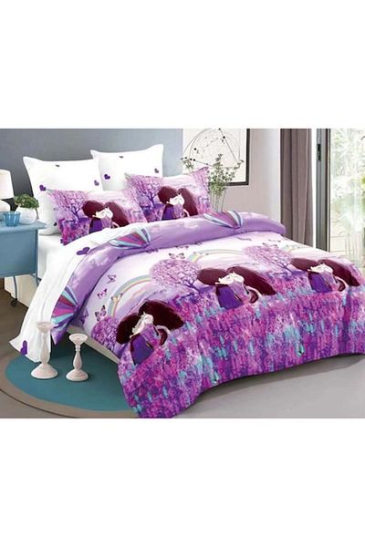 OEM Double Bed Linen, Spring, Finet, 6 Pieces, 2 Persons, Pure Love, 180x200cm, White-Purple