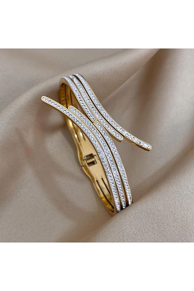Eva Grace Shauna bracelet, gold, stainless steel, with zirconia and abstract pattern