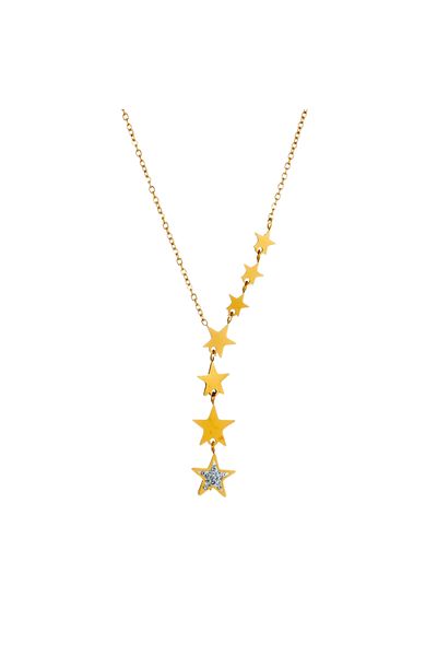 Eva Grace Linda necklace, gold, long, made of 18k gold-plated stainless steel, star pattern
