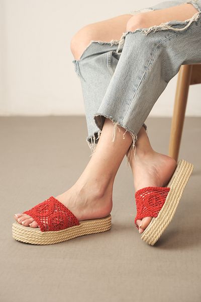 Hvz Straw Filling Sole Slippers Knitted Detailed Summer Beach Slippers and Casual Sandals - Get Number 1 Bigger -