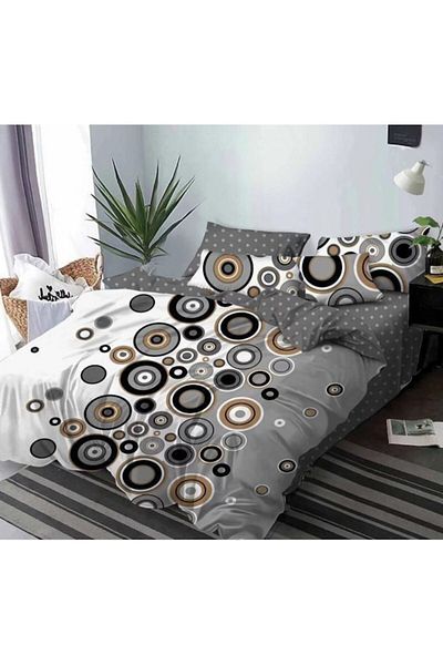 Pucioasa Double Bed Set, Pucioasa, Finet, 6-Piece, 2-Person, Circle Print, 245x250cm, White Multicolor