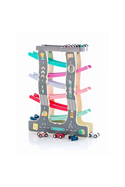 divendi-ro Pistă cu 8 mașini, circuit cu rampe colorate, din lemn și plastic,...