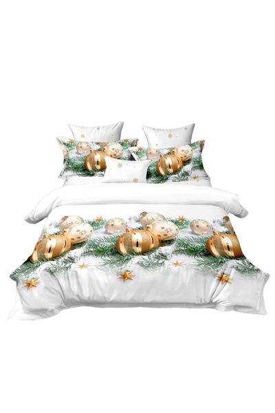 OEM Christmas Bedding Set, Finet, 6 Pieces, 2 Persons, 180x200cm, Multicolor, Golden Ornaments