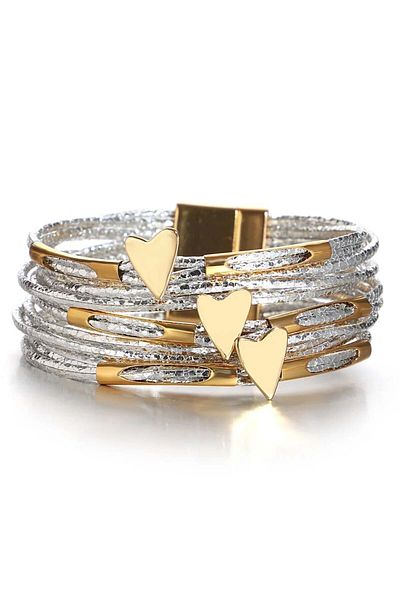 Eva Grace Aya silver leather bracelet with heart pattern