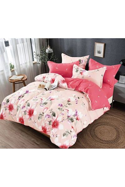 Pucioasa Double Bed Sheet Set, Pucioasa, Finet, 6 Pieces, Multicolor Print, 245x250cm, Pink
