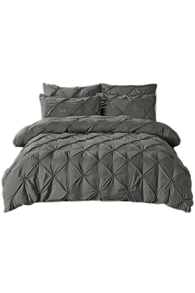 JOJO HOME Double Bedding Set, Jojo Home, Uni, Pleated Embroidery Design, 6 pieces, Finet, 230x250cm, Dark Grey