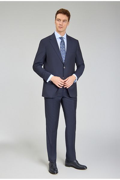 Bisse Men's 6 Drop Mono Collar Double Slit Suit Navy Blue