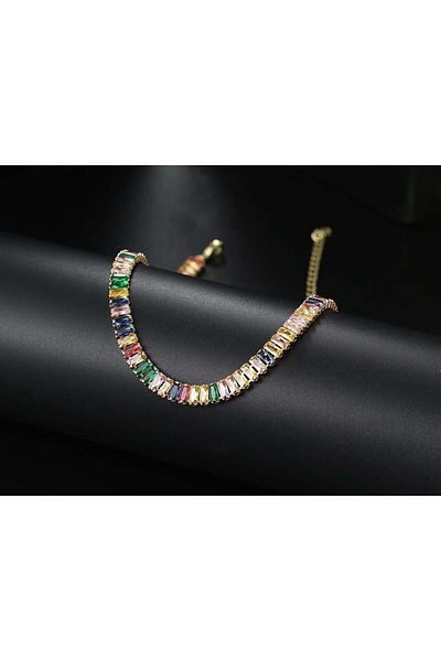 Eva Grace Karlee tennis necklace, multicolor gold, with zirconia, 14K gold plated
