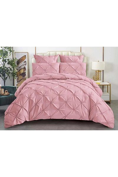 OEM Double Bedding Sonia-Home, Uni, Pleated Embroidered Model, 6 Pieces, Finet, 220x240cm, Pink