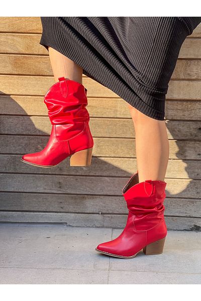 BERFONA Tokyo Red Leather 6 cm Heel Dallas Boots Botti̇e