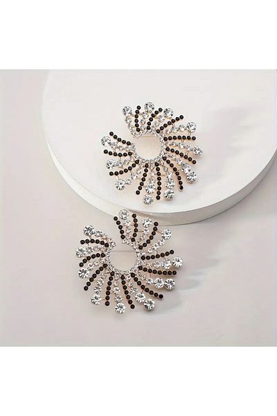 Eva Grace Amari earrings, round, silver and black mix, decorated with stones