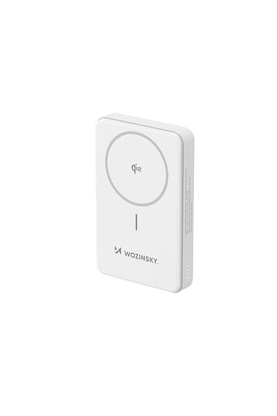 WOZINSKY Powerbank magnetyczny Qi2 10000mAh z podstawką USB-A USB-C 22.5W PD - biały