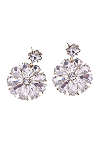 Eva Grace Jordyn earrings, gold, decorated with stones, with floral pattern