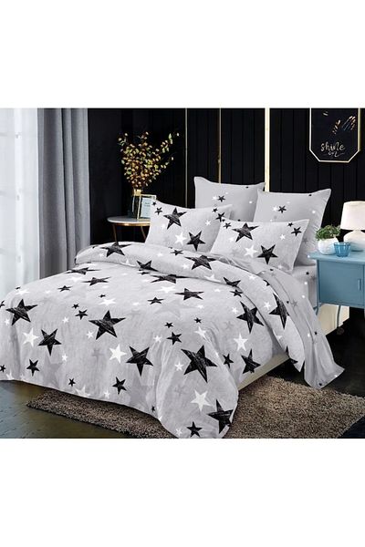 OEM Bed Linen, Finet, 4 Pieces, Single, 160x200cm, Star Pattern, Non-Colors
