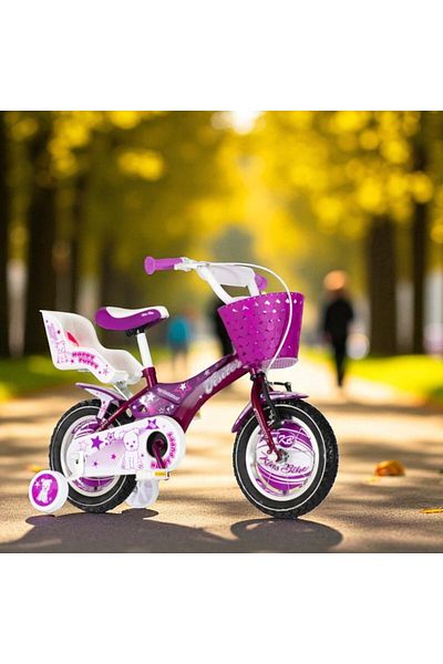 PROCART Children's bike, 12 inch, V-brake, 9 inch steel frame, doll basket and seat, Visitor Happy Puppy