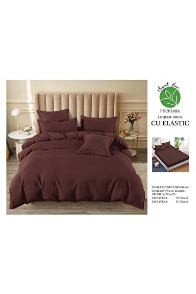 Pucioasa Double Bed Linen, Pucioasa, Uni, 6 pieces, 2 persons, 180x200cm, Finet Satin, Brown