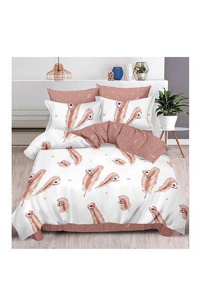 OEM Lenjerie de pat finet, 6 piese, 4 fete perna, Elegant Home, 2 Persoane, 240 x 250cm, M5, alb roz