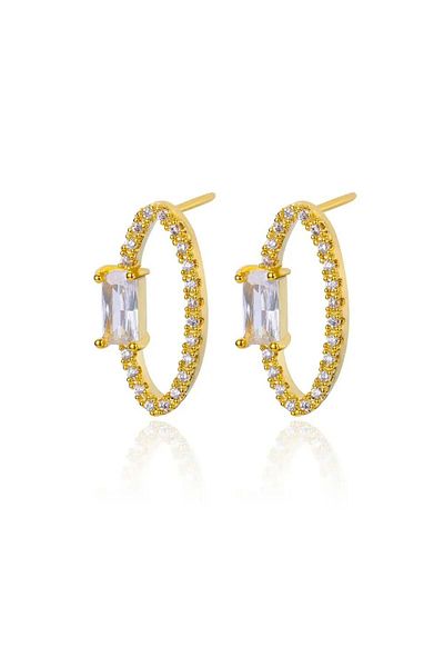 Eva Grace Belinda earrings, oval, golden, made of stainless steel, decorated with zirconia