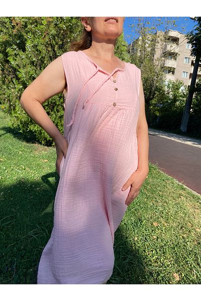 sielta 100% Cotton Dusty Pink Women's Midi Length Muslin Dress