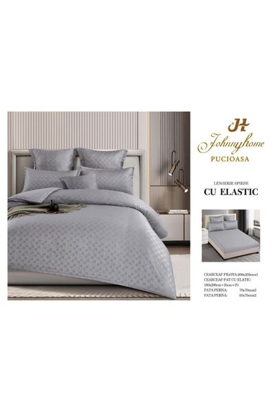 OEM Double bed linen set, checked, Finet, 6 pieces, 2 persons, Uni, 180x200cm, light grey