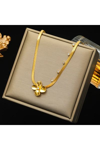 Eva Grace Rylee necklace, gold, made of 18K gold-plated stainless steel, with floral pattern