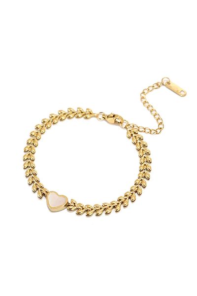 Eva Grace Rhianna bracelet, gold, thin, made of 18K gold-plated stainless steel, heart pattern